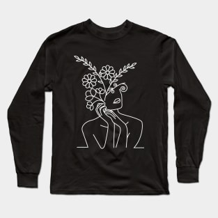 one line woman with a flower head Long Sleeve T-Shirt